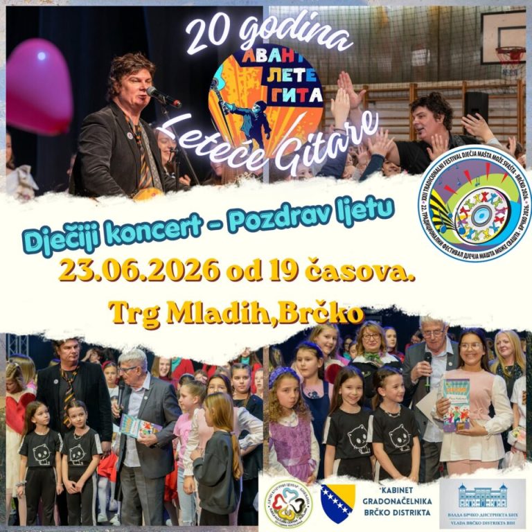Veliki dječiji koncert „Pozdrav ljetu” u Brčkom: Pjesma, maskote i „Leteća gitara” na Trgu mladih!